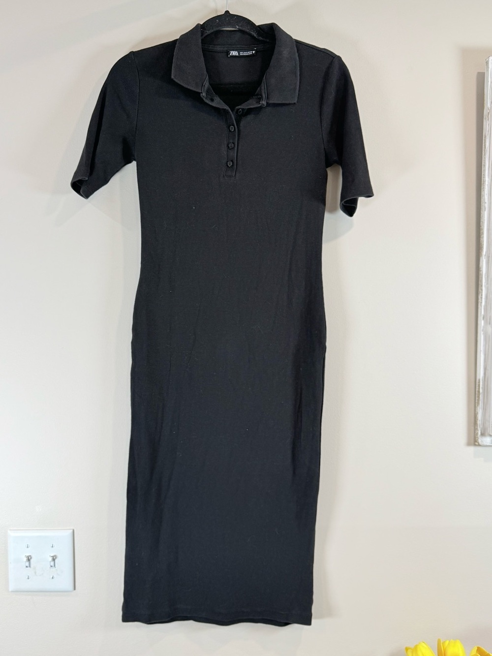 🔥Zara Black Polo Ribbed Midi Dress Size L EUC🔥